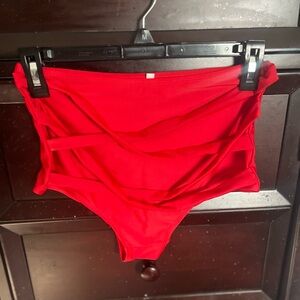 Red High-Waisted Bikini Bottom